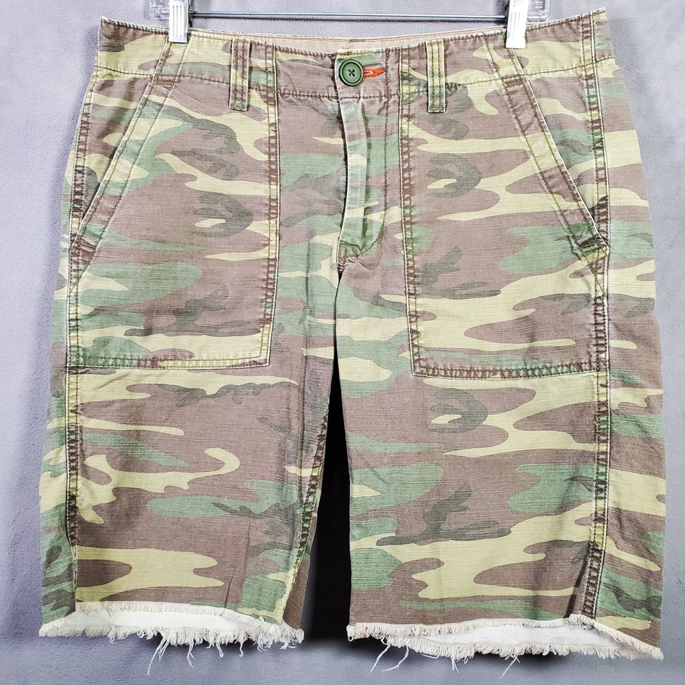 Lucky Brand Shorts Mens 33 Green Camo Raw Hem Gorpcore Military Grunge Y2K Skate
